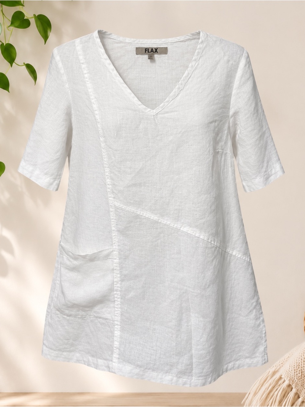 Flax 100% Linen White V-Neck A-Line Tunic
